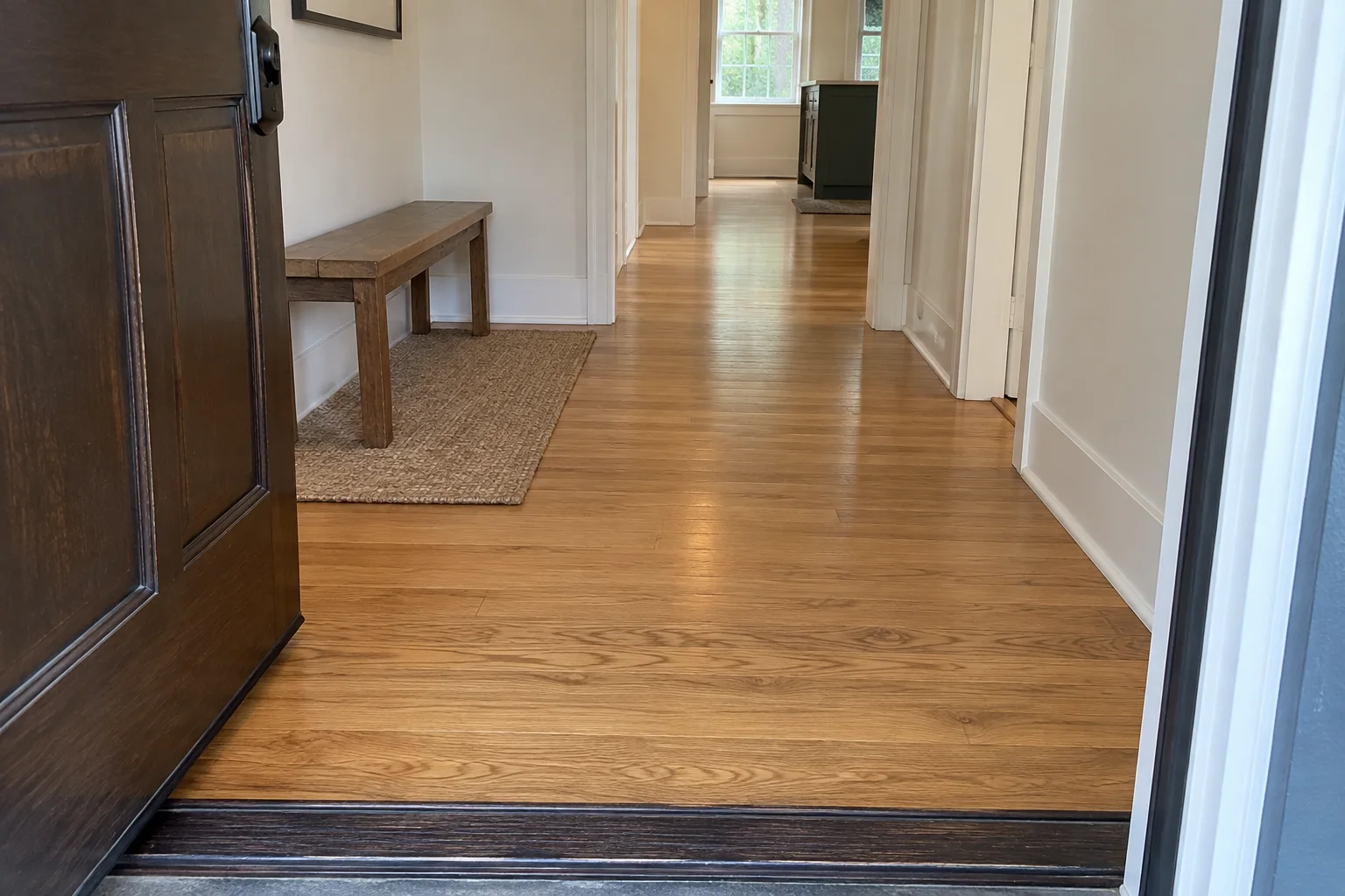 Warm oak flooring in the entry of a Seattle home